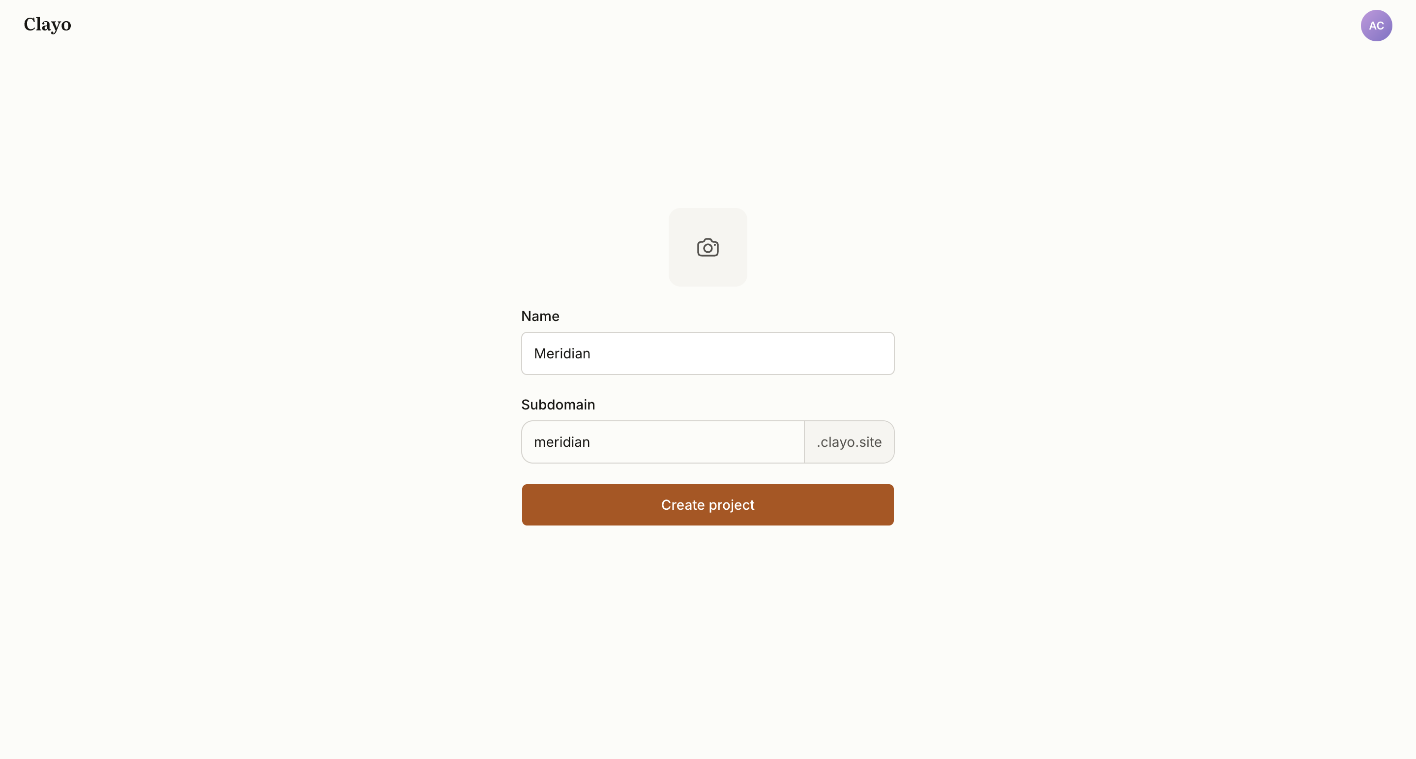 The create project screen with name and subdomain fields